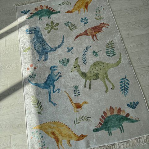 Children's carpet "Dinosaurs" 200x300cm lint-free, anti-slip, gray