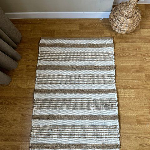 Handmade rug 60x90 cm, seaweed and cotton, natural white