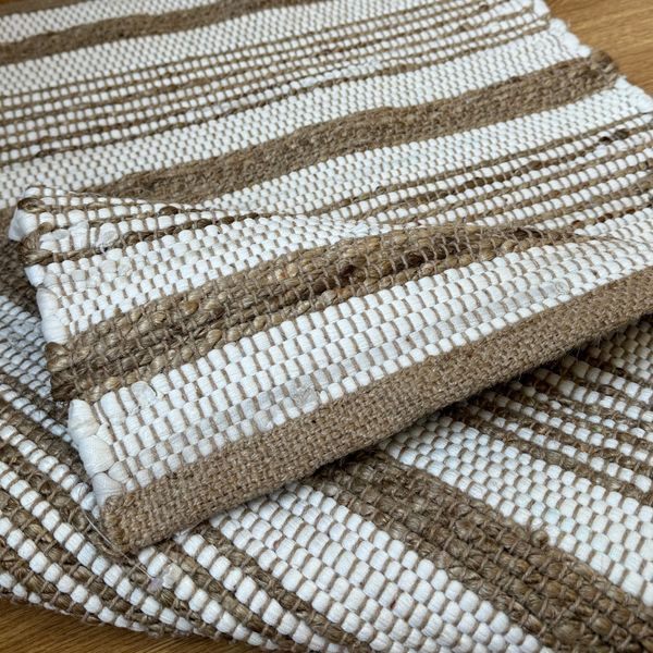 Handmade rug 60x90 cm, seaweed and cotton, natural white
