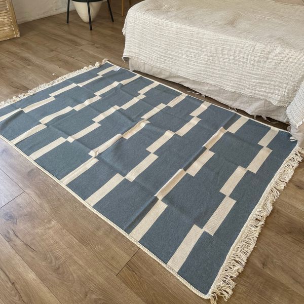 Cotton rug 80x150 cm double-sided, gray square