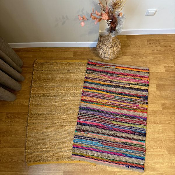 Handmade rug 60x90 cm, seaweed and cotton, natural yellow