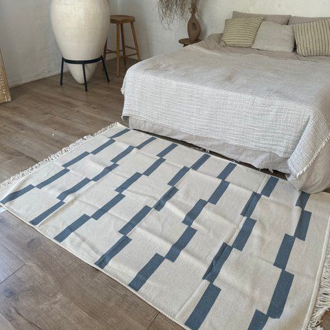 Cotton rug 120x180 cm double-sided, gray square
