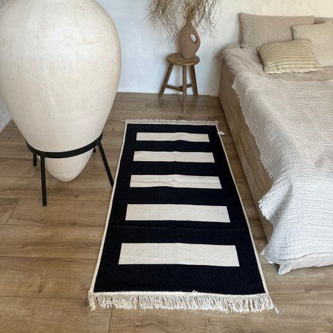 Cotton rug 80x150 cm double-sided, black striped