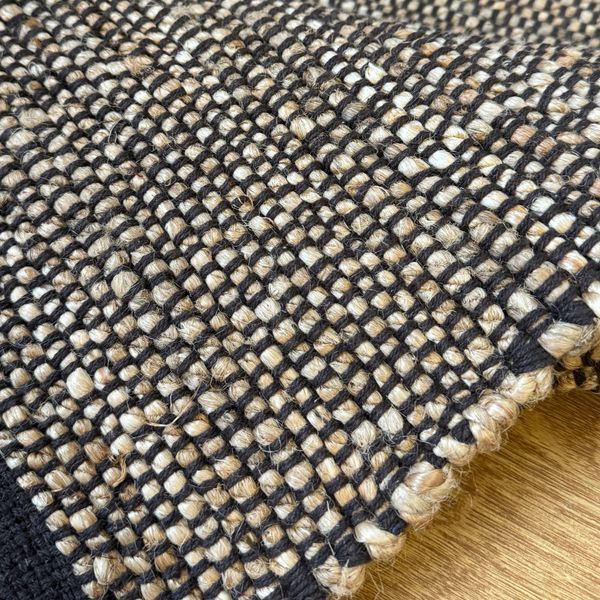 Handmade rug 60x90 cm, seaweed and cotton, black