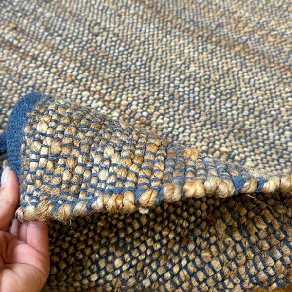 Handmade rug 60x90 cm, seaweed and cotton, blue