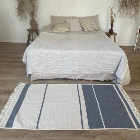 Cotton rug 80x150 cm double-sided, wide stripe, gray