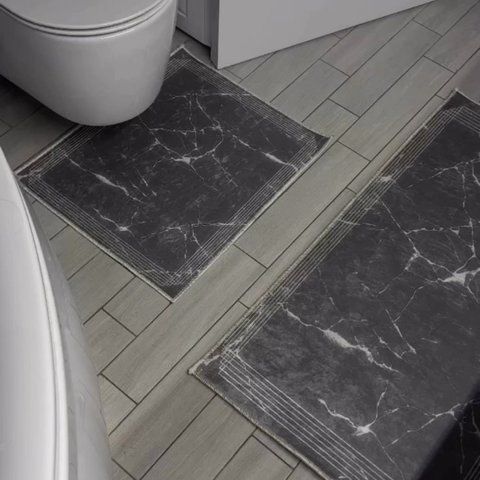 Bathroom rug set 50x60/60x100 cm, grey marble