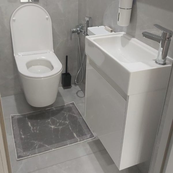Bathroom rug set 50x60/60x100 cm, grey marble