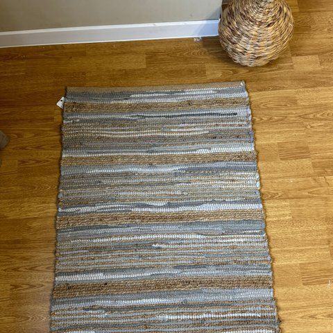 Handmade rug 60x90 cm, seaweed and cotton, gray
