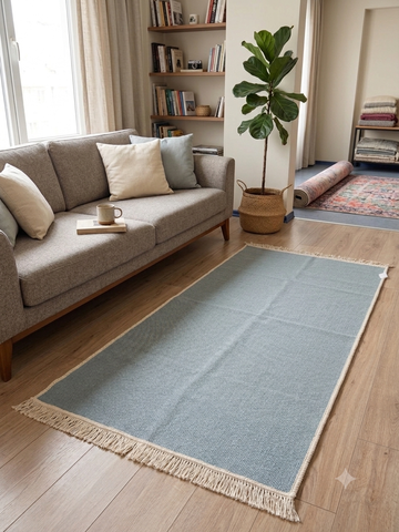 Cotton rug 80x150 cm, anti-slip, blue