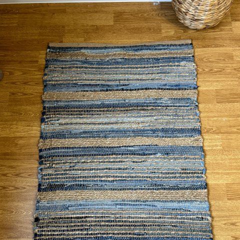 Handmade rug 60x90 cm, seaweed and cotton, natural blue