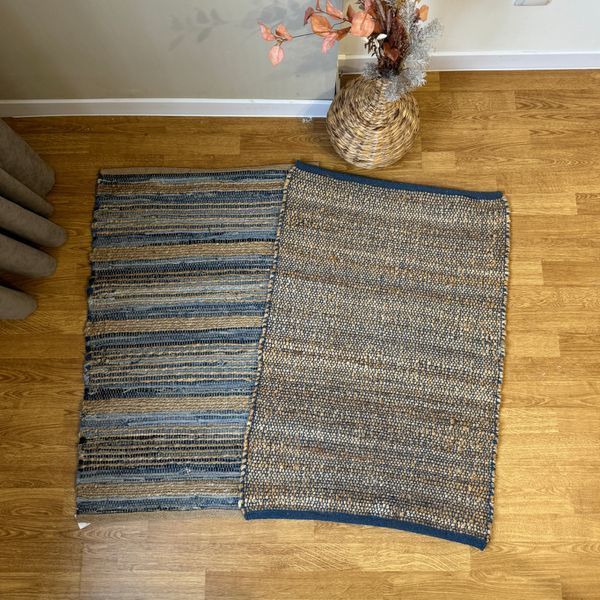 Handmade rug 60x90 cm, seaweed and cotton, natural blue