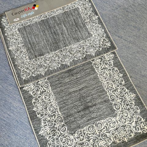 Bath mat set 50x60/60x100 cm, patterned and dark grey