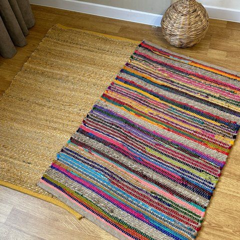 Handmade rug 60x90 cm, seaweed and cotton, multi-colored