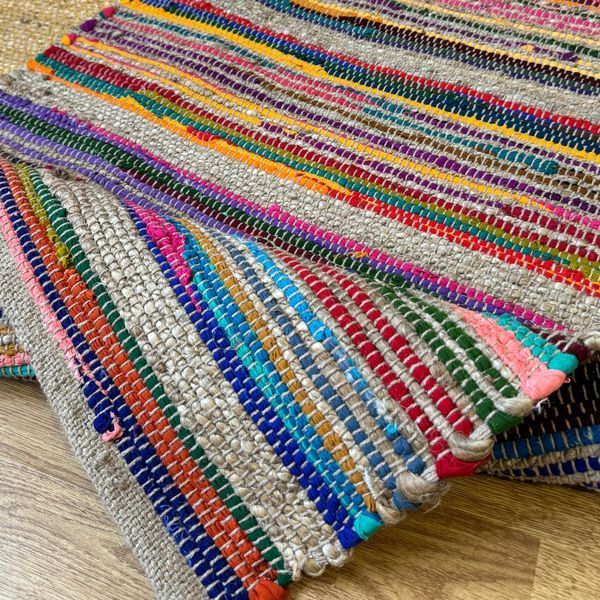 Handmade rug 60x90 cm, seaweed and cotton, multi-colored
