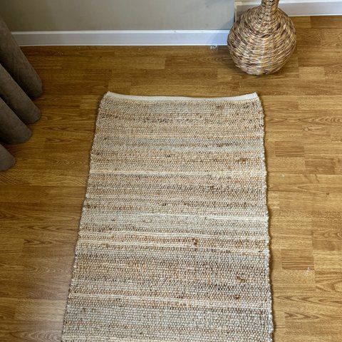 Handmade rug 60x90 cm, seaweed and cotton, natural