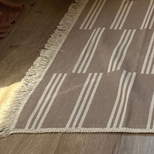 Cotton rug 80x200 cm double-sided, three stripes, beige