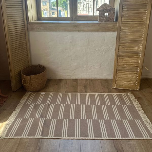 Cotton rug 80x200 cm double-sided, three stripes, beige