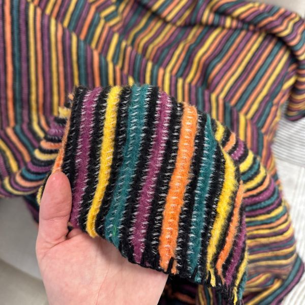 Soft plaid blanket 200x220 cm 50% wool, multi-colored stripes