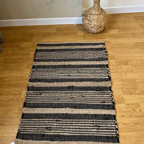 Handmade rug 60x90 cm, seaweed and cotton, natural black