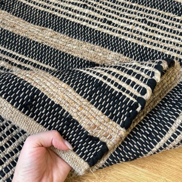Handmade rug 60x90 cm, seaweed and cotton, natural black